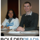 BoulderReads student and tutor with logo 2017