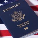 US passport on a flag