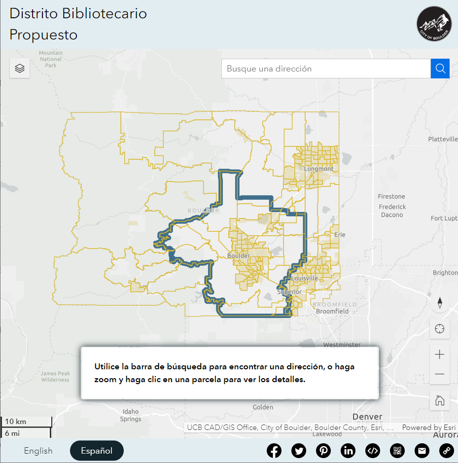 captura de pantalla del mapa interactivo del distrito bibliotecario propuesto.