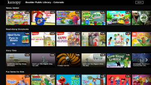 Image of the Kanopy for Kids screen showing titles available