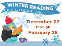 Winter Reading Challenge Graphic Text reads December 22 through February 28