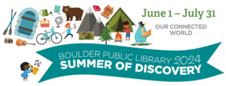 text reads: summer of discovery 
June 1 - July 31