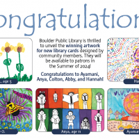 New Library Card graphics for 2024. Winners selected from March Library Card Art contest.